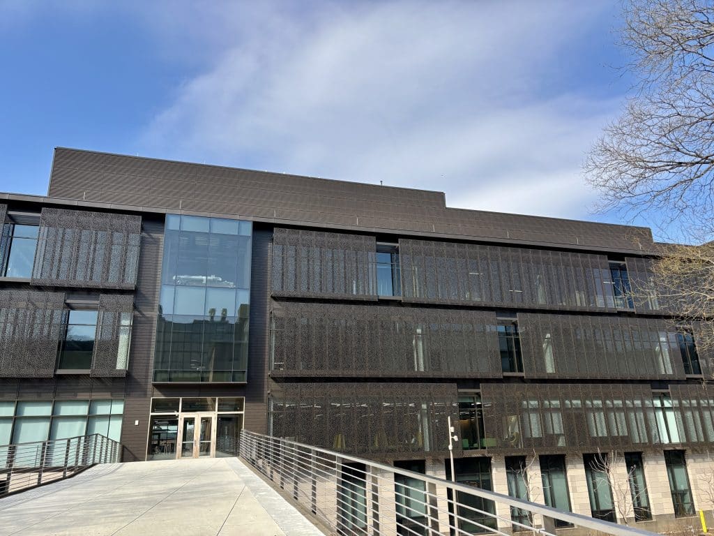 Students work in modern buildings